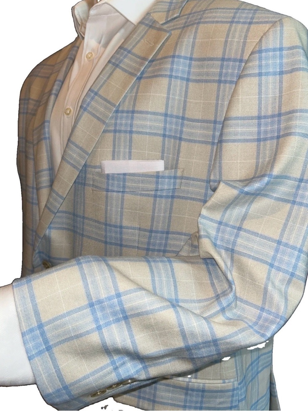 Crown and Ivy Light Blue and Cream Plaid Men's Sport Coat 52R